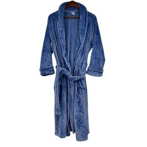 N Natori blue fleece chunky thick robe waist tie long length oversized size XL